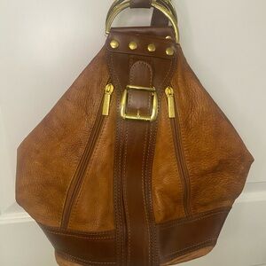 Valentino Brown Leather Backpack with Gold Accents